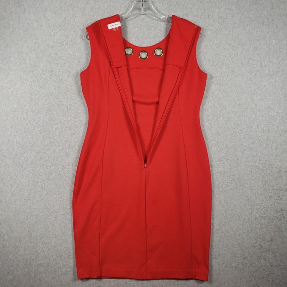 Calvin Klein Womens Dress Grommet Neck Sheath 10 Red Sleeveless Workwear Chic - Picture 12 of 12